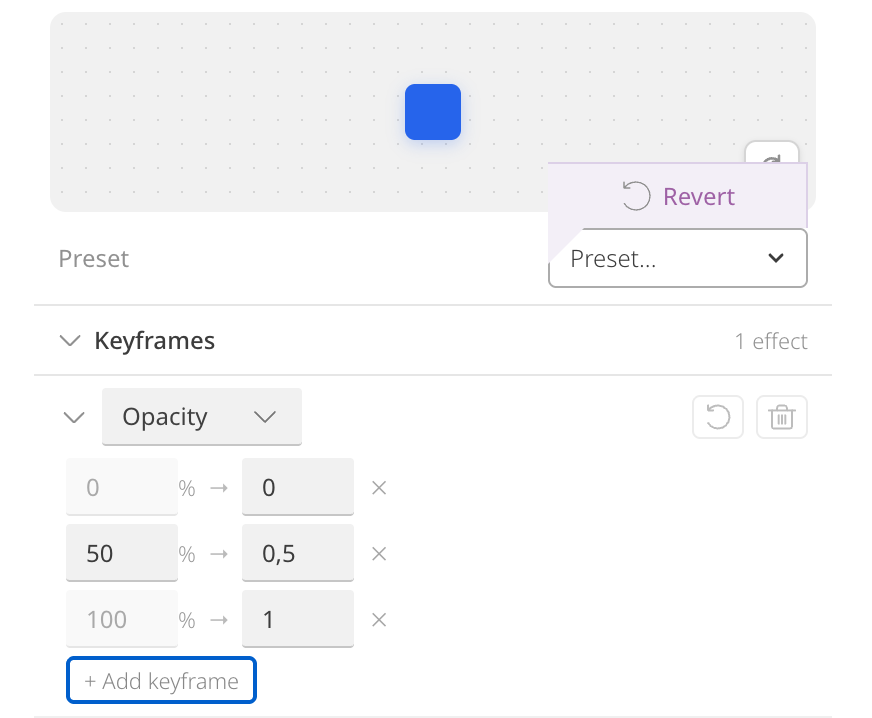 Revert button and keyframe editor