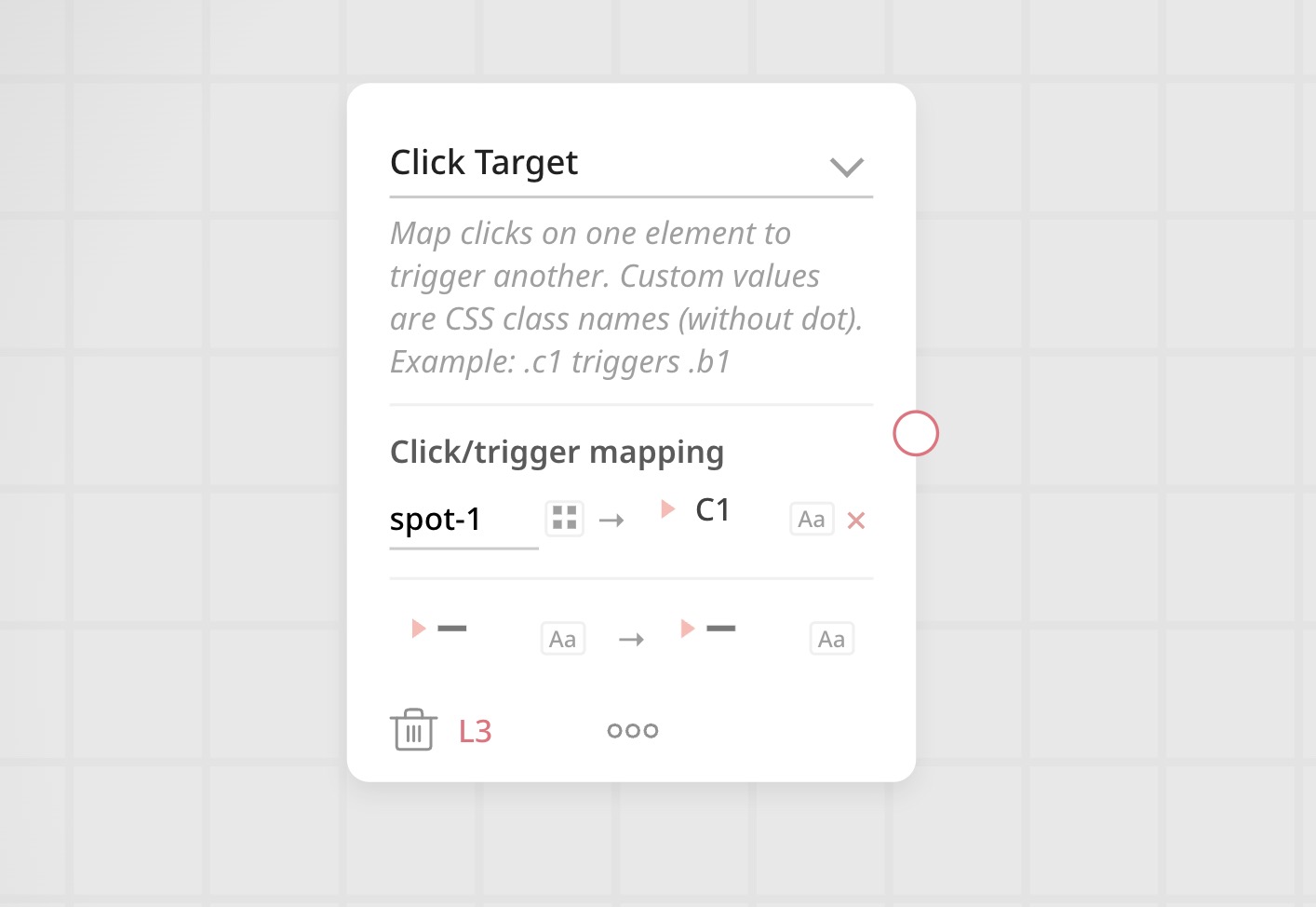 Click Target operator with a custom CSS class mapped to a palette target