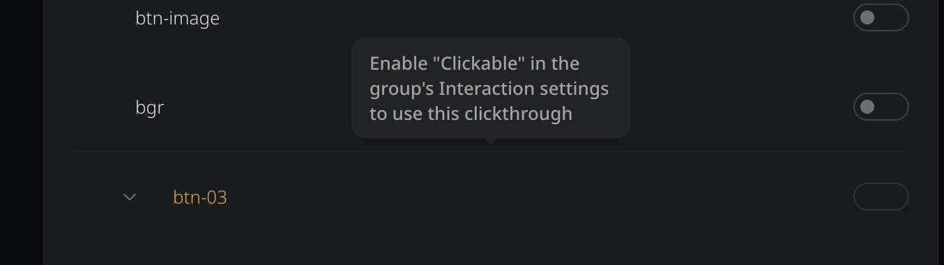 Non-clickable groups show a tooltip explaining how to enable clickthroughs