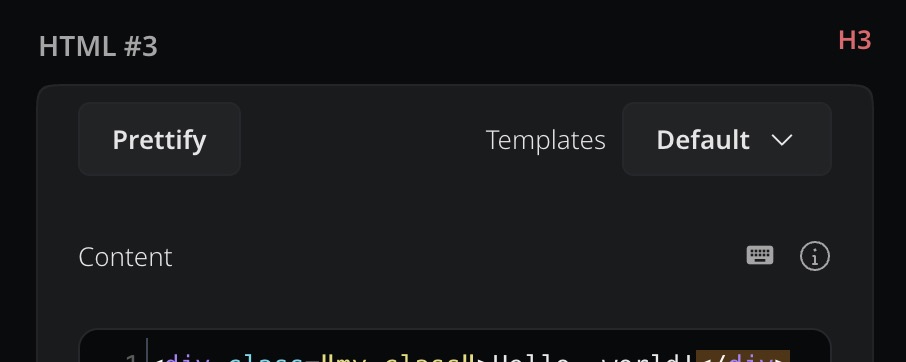Before: template button on its own row above the editor
